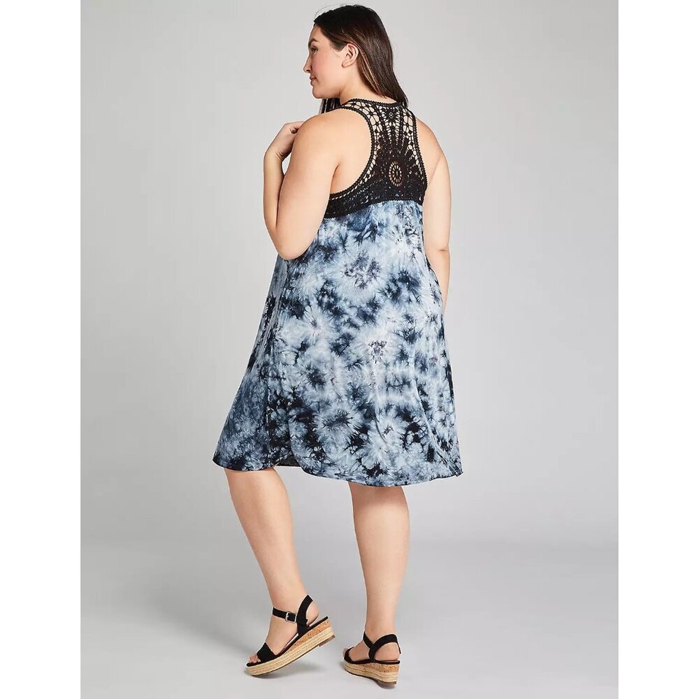 Lane Bryant Womens Plus Size 22/24 Tie Dye Printed Crochet-Back Swing Dress